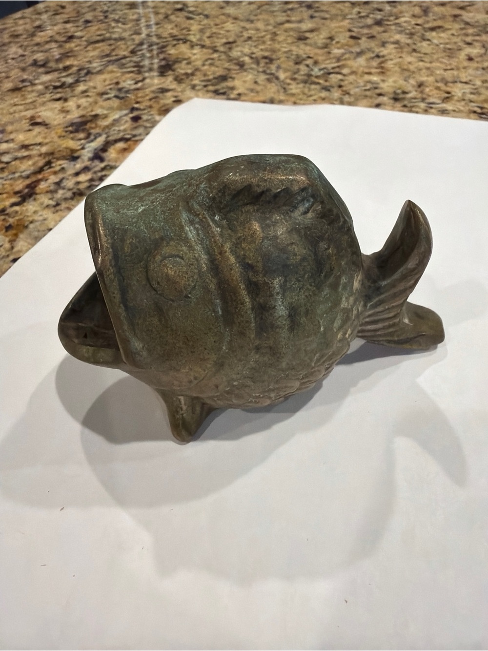 Vintage brass Fish Figural Ashtray Green Patina